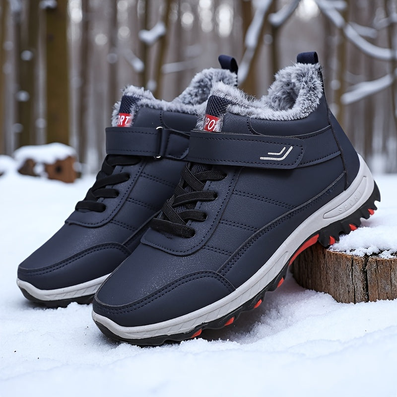 Extreme Cold Weather Snow Boots - Heavy-Duty Warm Anti-Slip Rubber Sole Hiking Shoes, Unisex Black/Gray Accents for Ice Climbing, Trekking & Daily Winter Use with Fabric Lining
