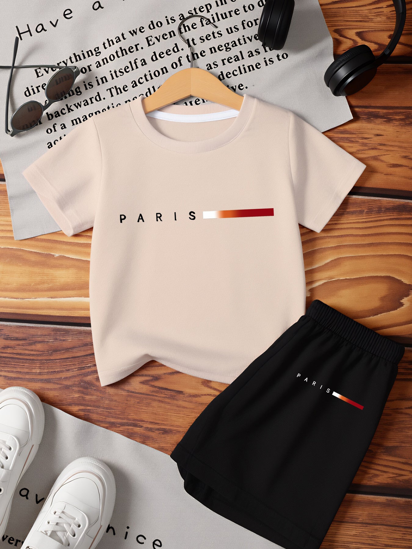 Boys' Summer Casual Striped T-Shirt & Shorts Set, Lightweight Polyeste