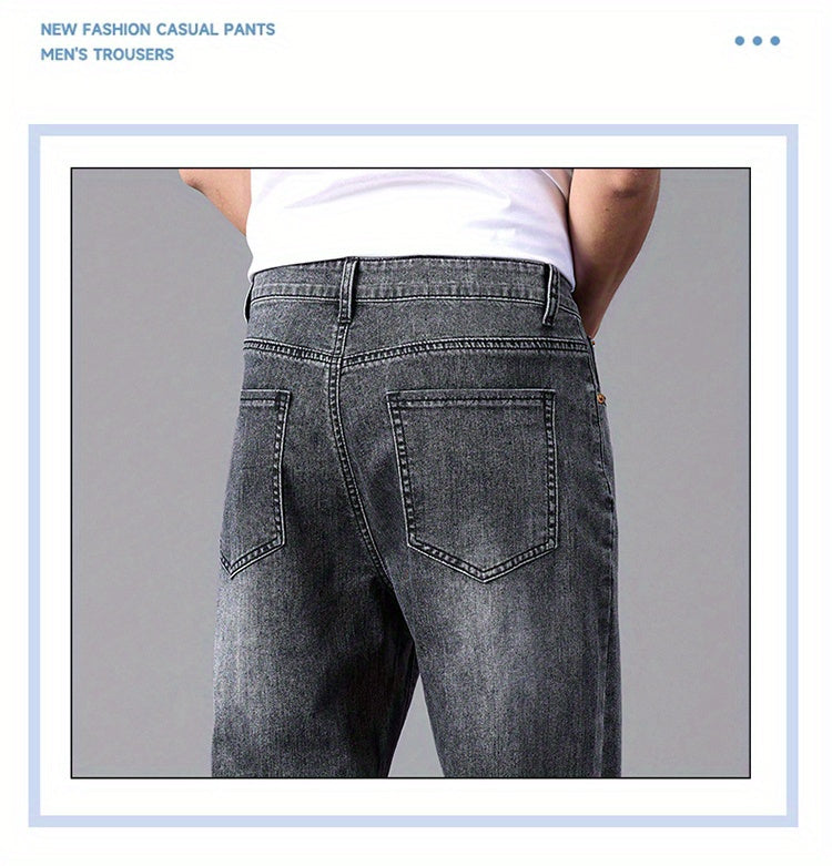 Men'S Stretchy Long Pants, Stylish And Versatile, Slim Fit, Breathable, Trendy Denim Trousers for Spring And Summer.
