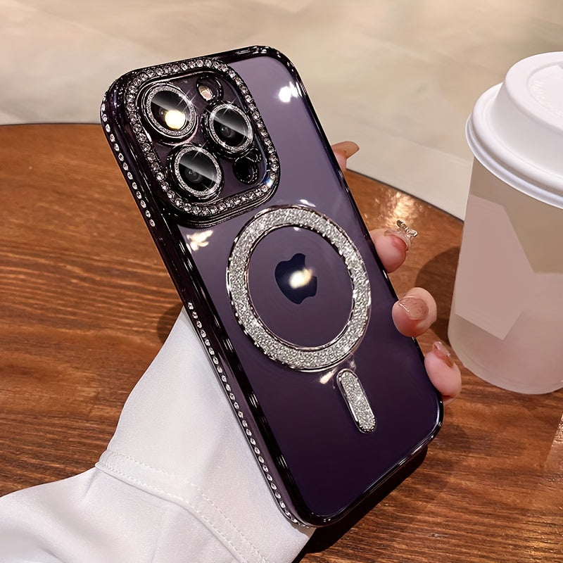 Նոր ոճի Magnetic բջջային հեռախոսի պատյան Rhinestones-ի համար iPhone 16 15 14 13 12 11 Plus Pro Max-ի համար