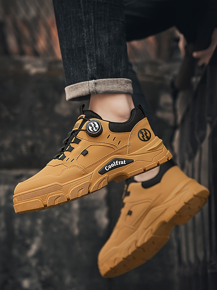 Men's Solid Color Skate Sneakers - Adjustable Rotating Buckle Straps, Slip-Resistant PVC Sole Durable PU Upper, Low-Top Lace-Up Design for Hiking, Walking, Daily Wear - All-Season Casual Streetwear Shoes, Skate Shoes