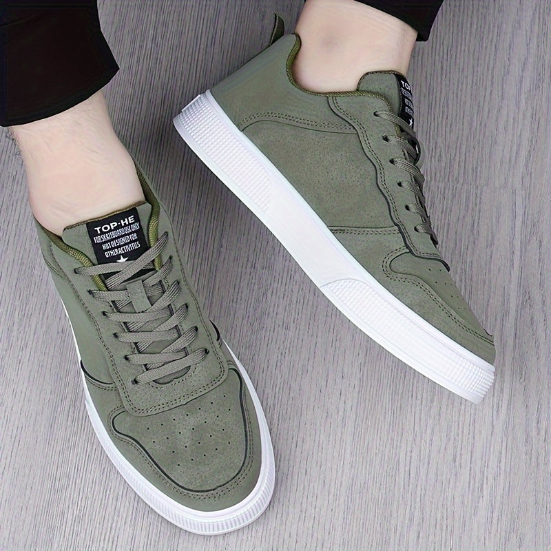 Men's Plus Size Breathable Casual Sneakers - Versatile All-Season Green Skate Shoes with Soft PU/PVC Sole, Lace-Up, Round Toe Design for Business & Social Events