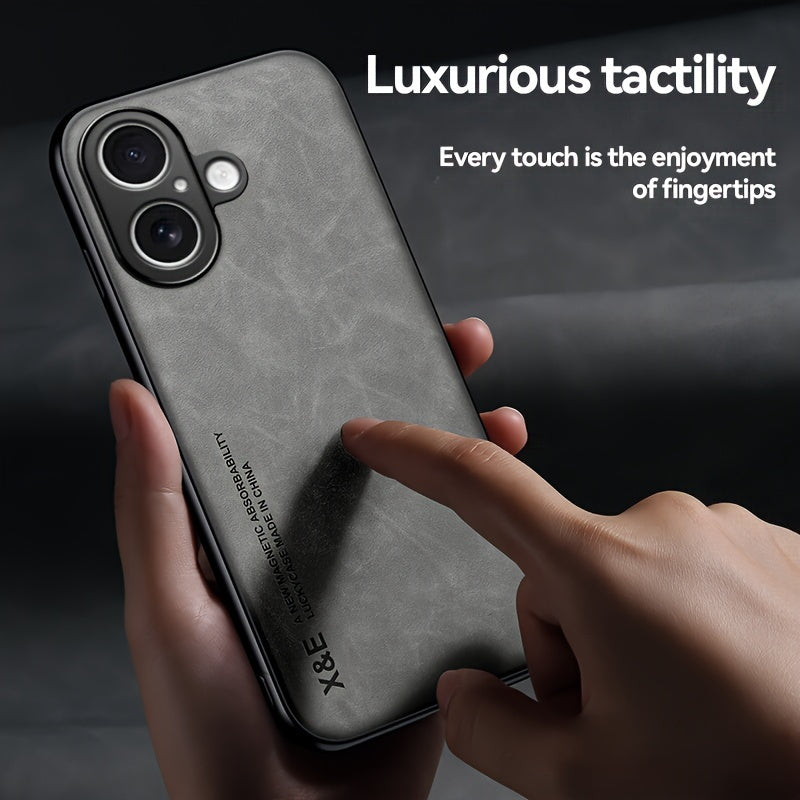 Premium Faux Leather Phone Case - with Built-in Magnetic Iron Sheet, Vehicle magnet, Sheepskin Texture, Ultra-Thin Design for iPhone 16, for iPhone 16 Plus, for iPhone 16 Pro, for iPhone 16 Pro Max