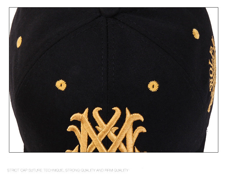 Men's Embroidered Letter Baseball Cap - Adjustable Snapback, Sun Protection, Rayon, Black with Golden Embroidery, Casual Sport Hat for All Seasons