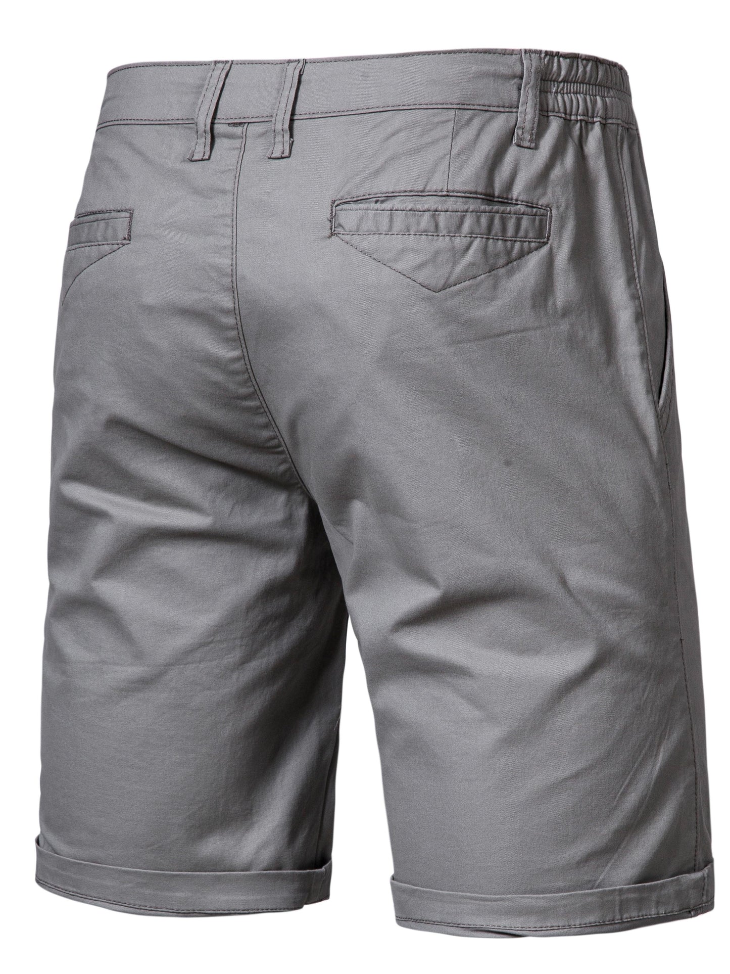 Men's Classic Fit Cotton Twill Flat Front Solid Chino Short With Slant Pockets And Elastic Waist