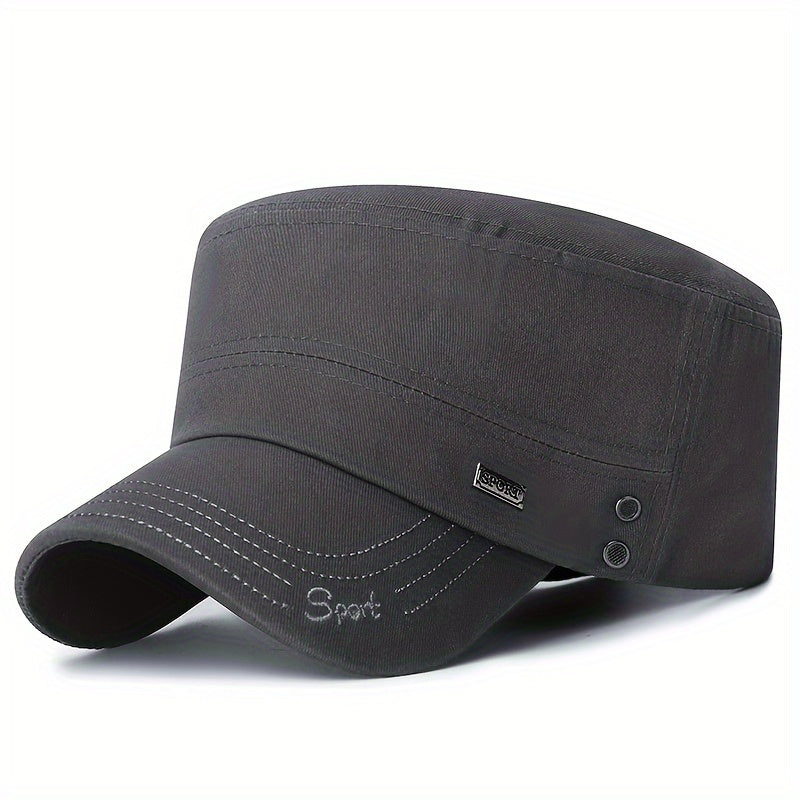 EDIKO Men's Cotton Flat Top Cap, Embroidered Adjustable Military Cadet Hat with Lightweight Toggle Closure, Hand Washable, Stretch Fit for New Year's Occasions - Solid Color Woven Cap