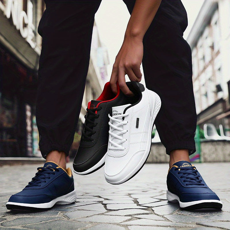 Casual Sneakers| VanWeir Men's Fashion Sneakers - Casual Lace-Up Shoes with PU Upper & MD Sole, Comfortable Fabric Insole, Versatile for All Seasons, Navy Blue with White & Orange Accents, VANWEIR