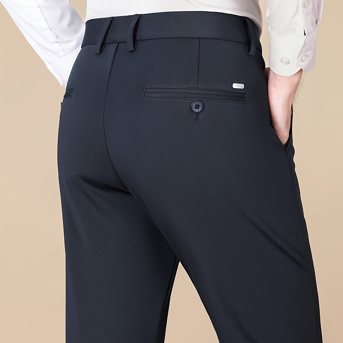 Men's Casual Pants, Autumn Polyester Blend, Regular Fit, Solid Color, Button Detail, Slim Fit, Standard Length, Men's Fashion, Trousers for Men