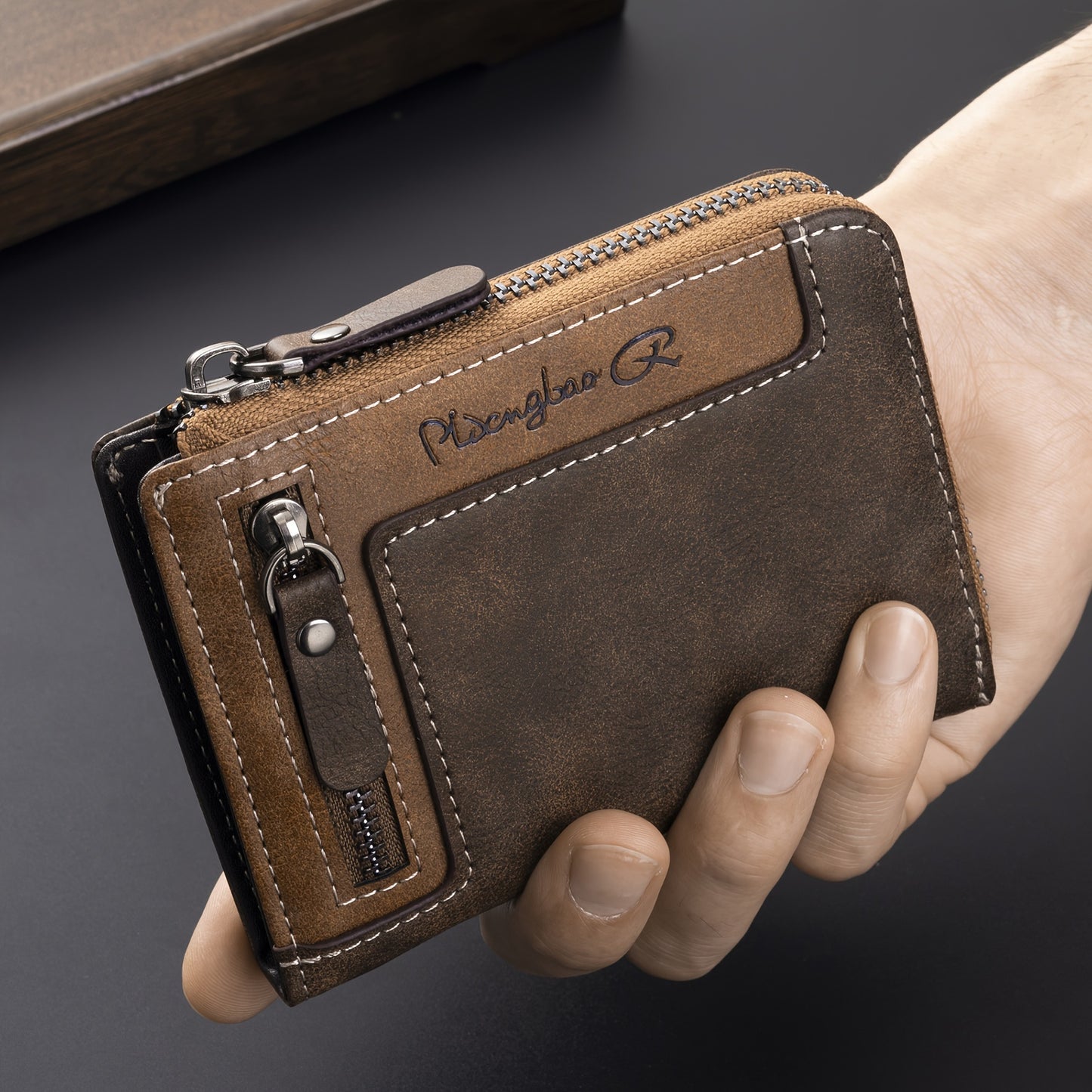 1pc Men's Retro Short Wallet, Multifunctional Fashion Zipper PU Leather Wallet, Ideal Gift For Men