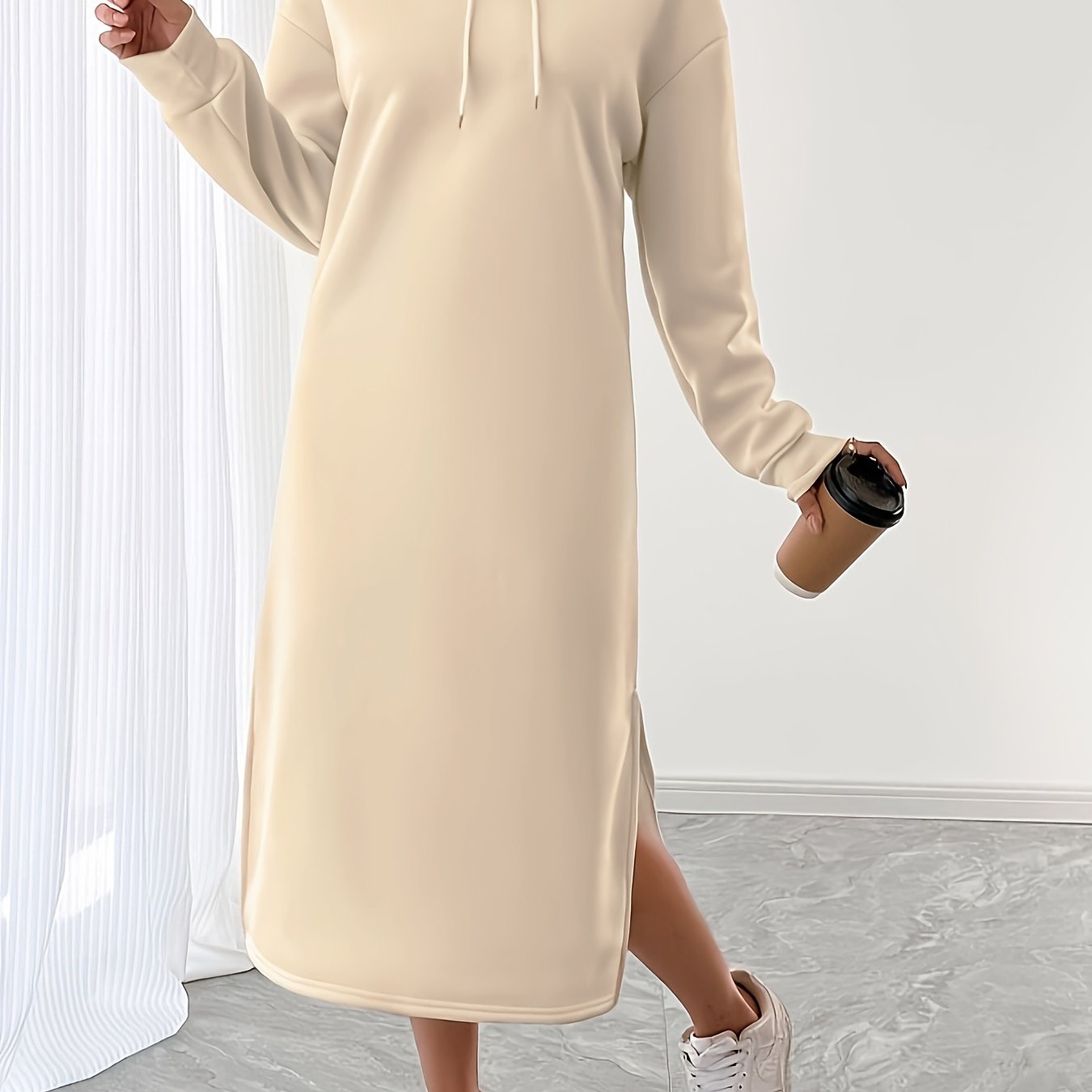 Slogan Pattern Split Shoulder Hooded Women's Fleece Thickened Sweatshirt Dress It's Okay to Be Imperfect