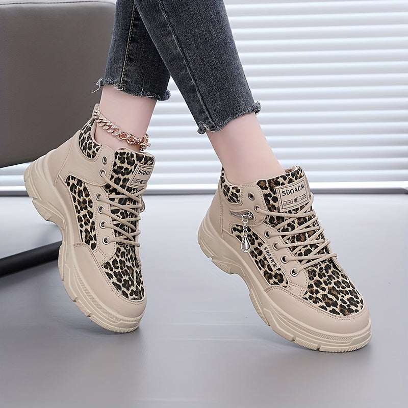Women'S Stylish Leopard Print Sneakers - Casual, Versatile Walking Shoes for Outdoor and Fitness Activities, Lightweight and Comfortable, All-Season Use, Casual Walking Shoes Leopard Print Sneakers Comfortable Walking Sho