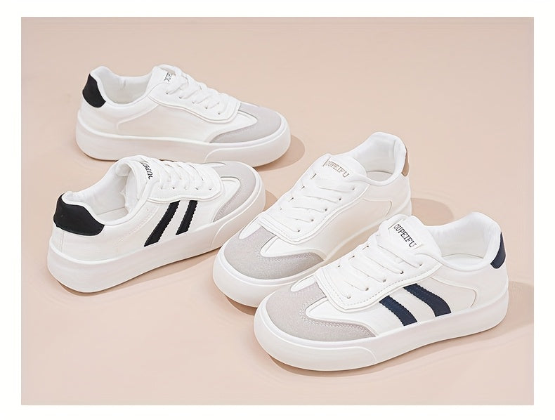 2024 New Arrival Women'S Casual Sneakers with Stripes, All-Season, Low Top, Lace-Up Closure, Plain Toe, Man Made Upper, Fabric Inner, PVC Sole, Non-Woven Fabric Insole