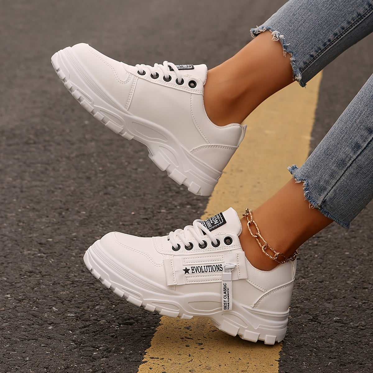 Women'S Breathable Knit Sneakers - Lightweight Thick Sole Casual Walking Shoes in White Black, Synthetic Cover Upper with Rubber Outsole, Lace-Up Low-Top Design for Indoor/Outdoor, Travel, Beach Shopping - Cute Gift for M