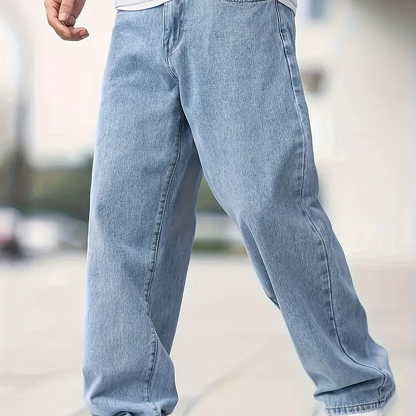 Men'S Casual Loose Fit Denim Jeans, 65% Cotton 35% Polyester, All-Season Solid Color Washed Fabric, Non-Stretch Woven Regular Length Pants