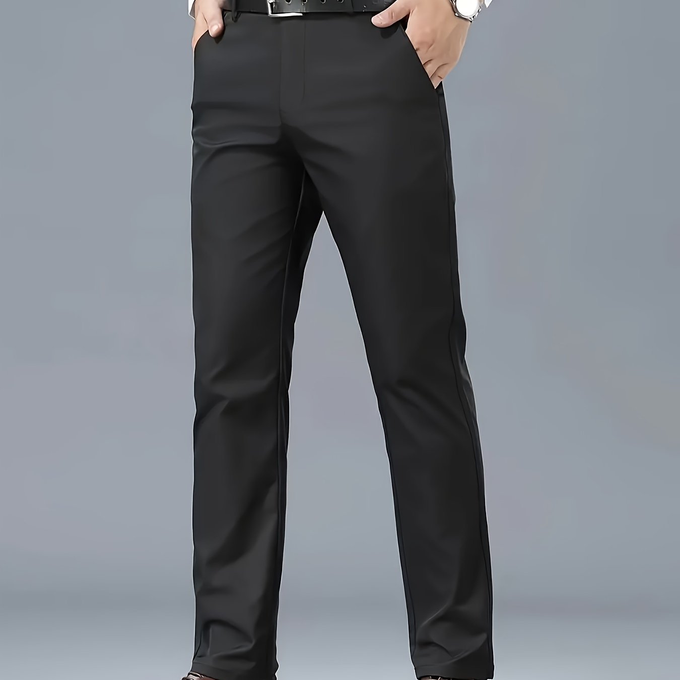 Men's Solid Color Business Casual Pants, Lightweight Business Style Versatile Trousers for Office