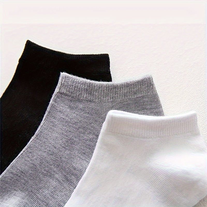 5/10/12 Pairs Unisex Comfort Ankle Socks - Soft Black Polyester Blend, Solid Color Low-Cut Design for Men & Women, Machine Washable, Cute Socks