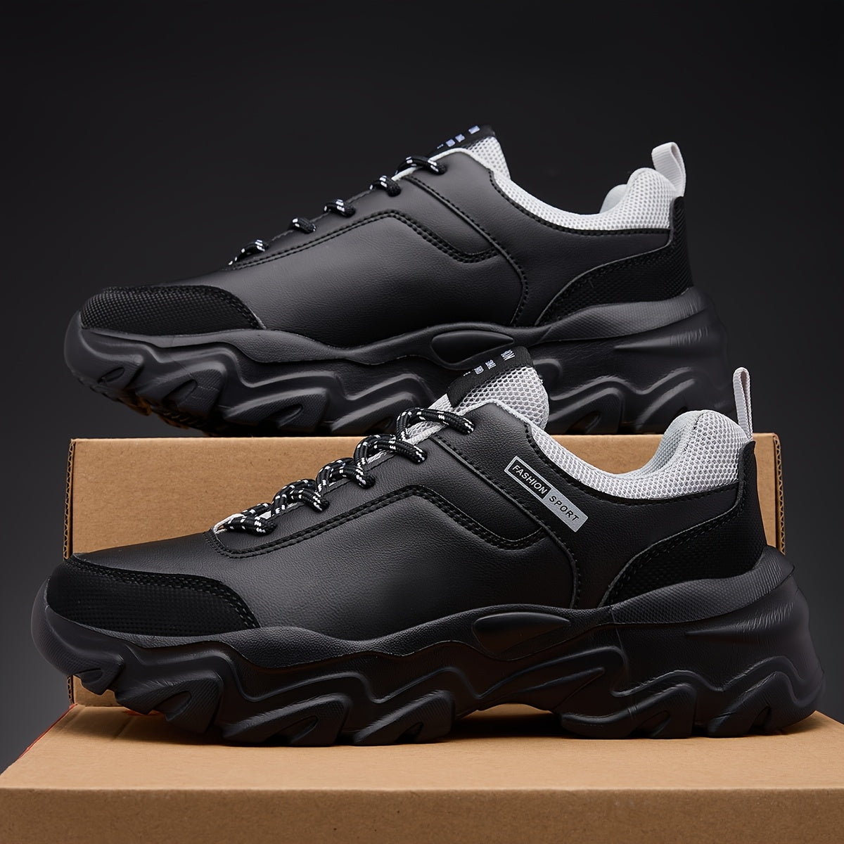 Men'S PU Lace-Up Comfortable Casual Shoes, Trendy Sports Shoes with Lightweight MD Soles for Outdoor Use, Ideal for Elderly Leisure Walking - ayq