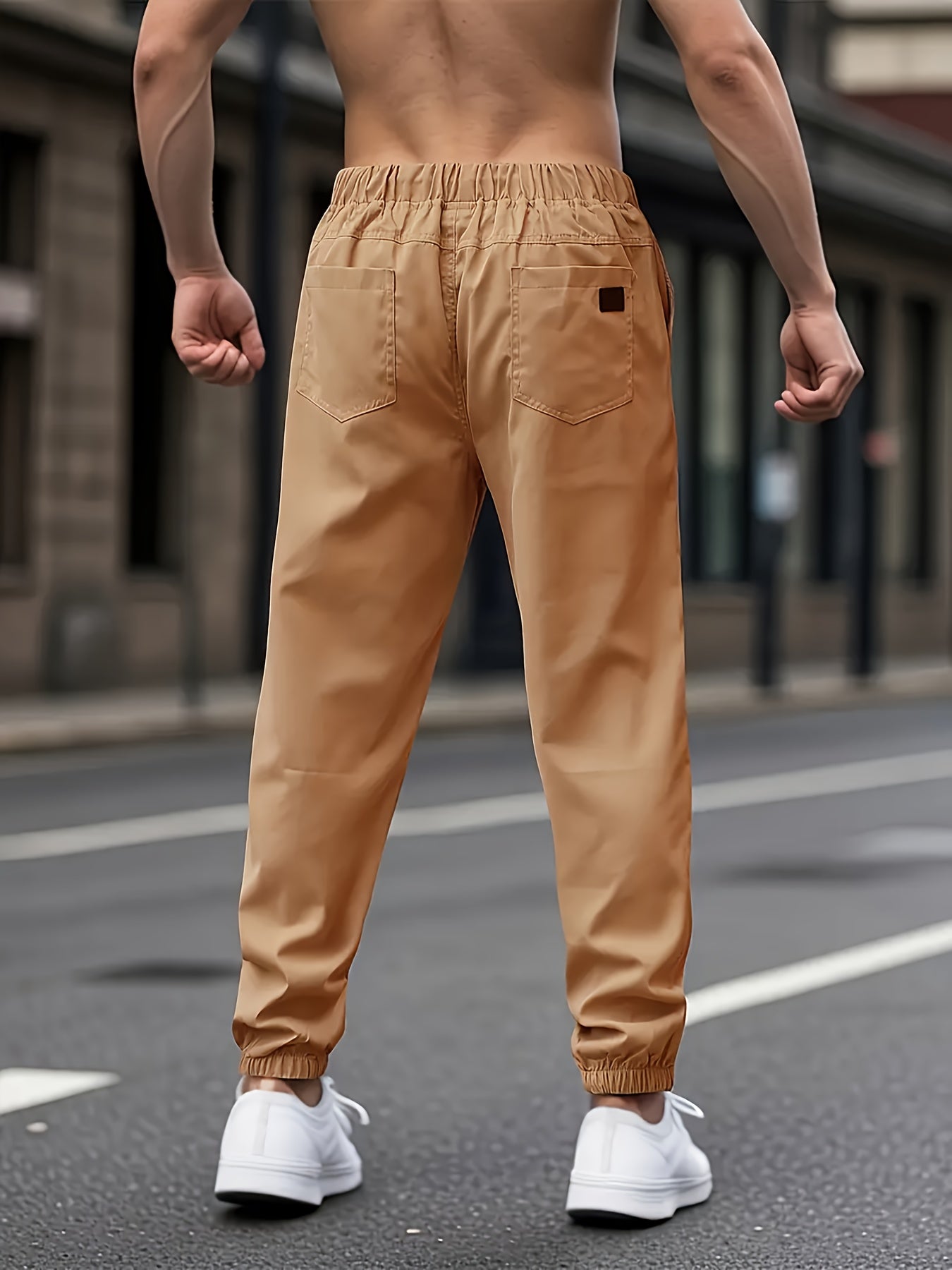 1pc Men'S Casual Cargo Pants, Solid Color Polyester Drawstring Waist, Non-Stretch Woven Fabric, Regular Fit, Polyester Lined, Perfect for Weekend Casual Wear