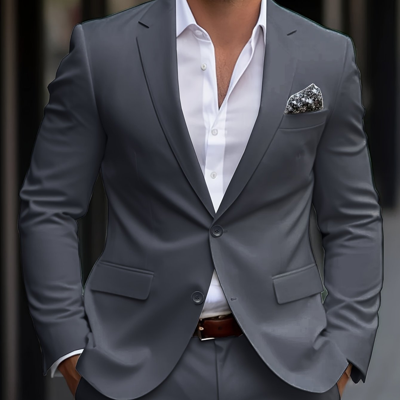 Men'S Solid Color Polyester Work Suit - Classic Lapel Collar, Non-Stretch Fabric, Long Suit Sleeves, Four-Season Versatility, Button-Front Jacket with Pants - Regular Fit Woven Suit Set (80% Polyester, 20% Viscose)
