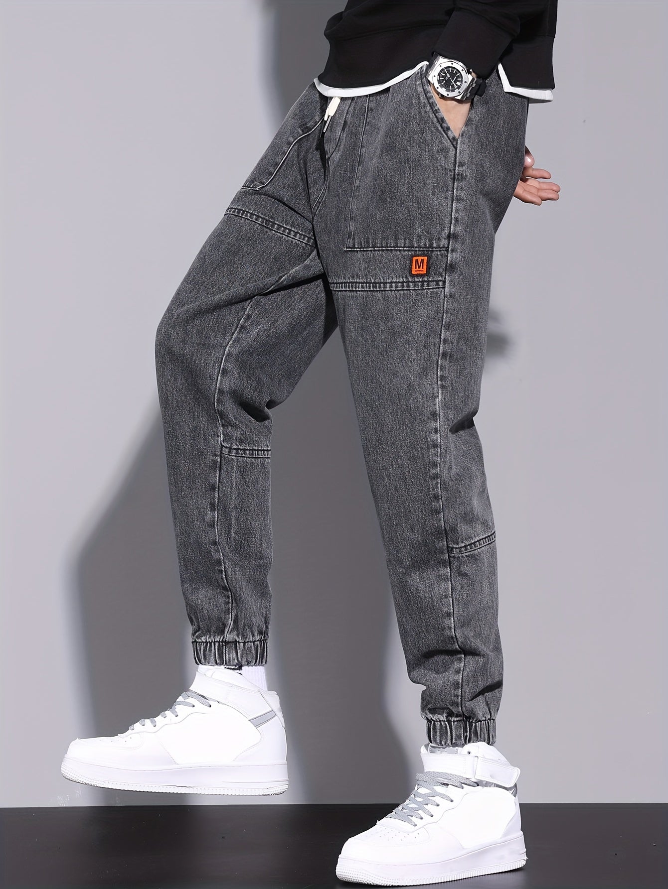 Men's Street Style Harem Jeans - Casual Loose Fit with Elastic Drawstring Waist, Versatile & Stylish for All Seasons