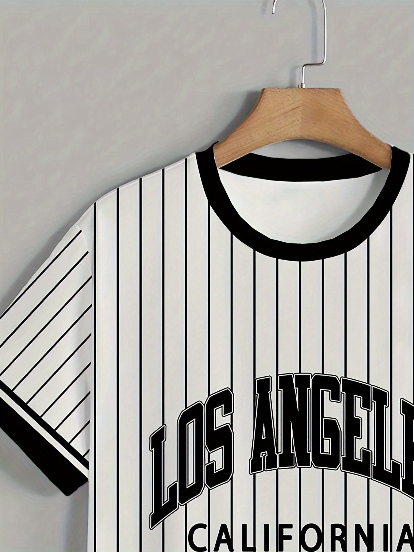 Men'S Los Angeles California Striped T-Shirt - Casual Short Sleeve Crew Neck, Breathable Summer Outdoor Sports Top, White with Black Letter Print, Regular Fit Tee for Casual Attire, Breathable Clothing California Pride Shir