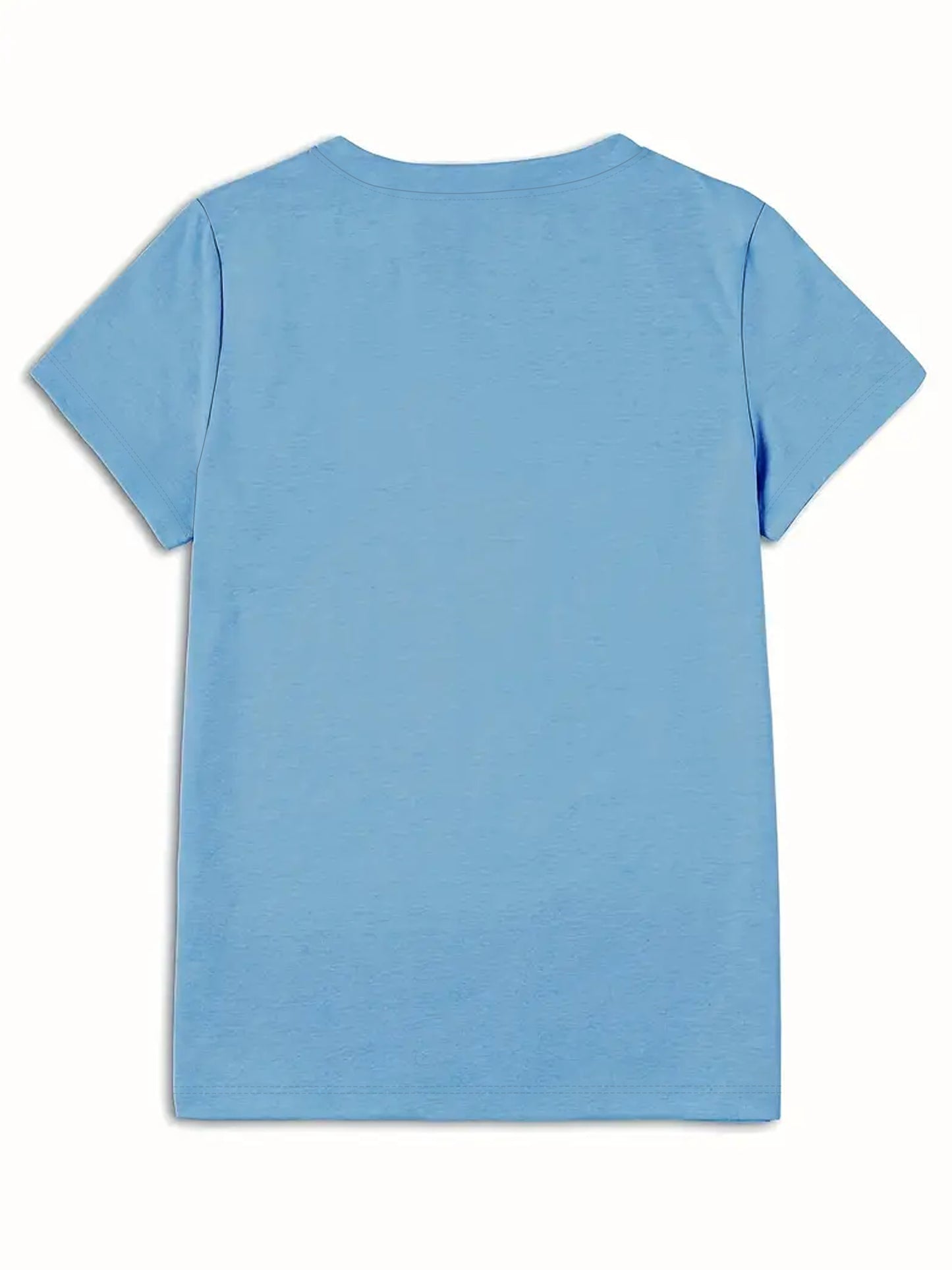 Women's Light Blue Yellow Rose Print T-Shirt - Short Sleeve Crew Neck Casual Top with Medium Stretch, Machine Washable & Breathable Fabric for All-Season Comfort, Relaxed Style, Graphic Tee, Stretchy Material, Printed Shirt,