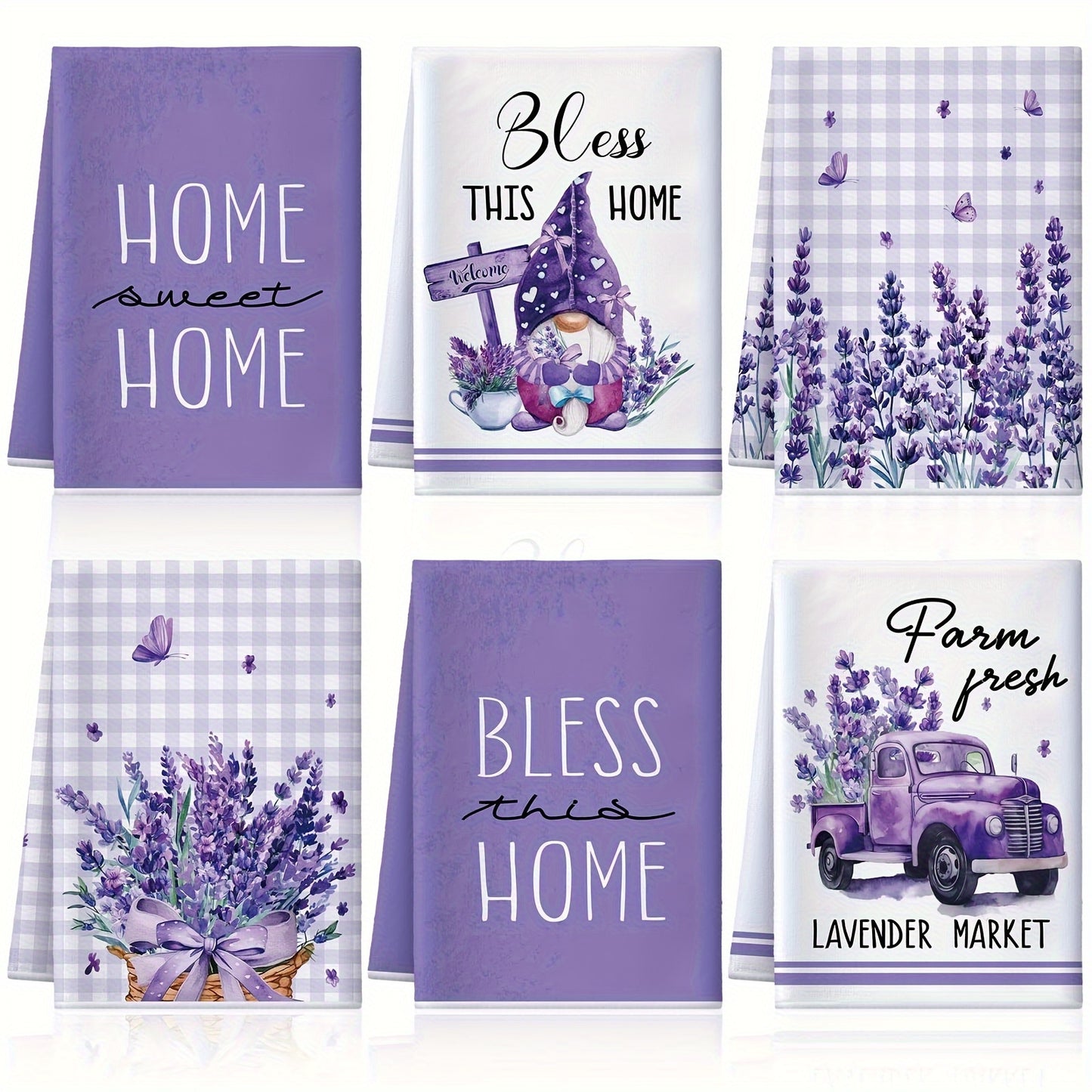 4/6 հատ Lavender Խոհանոցային սրբիչների հավաքածու, սպասքի սրբիչ, զվարճալի ֆերմայում գյուղական ոճի լոգարանի ձեռքի սրբիչ, կարող է օգտագործվել որպես տոնական լոգարանի նվեր, 60,96 x 40,64 սմ Մանուշակագույն, նարդոս