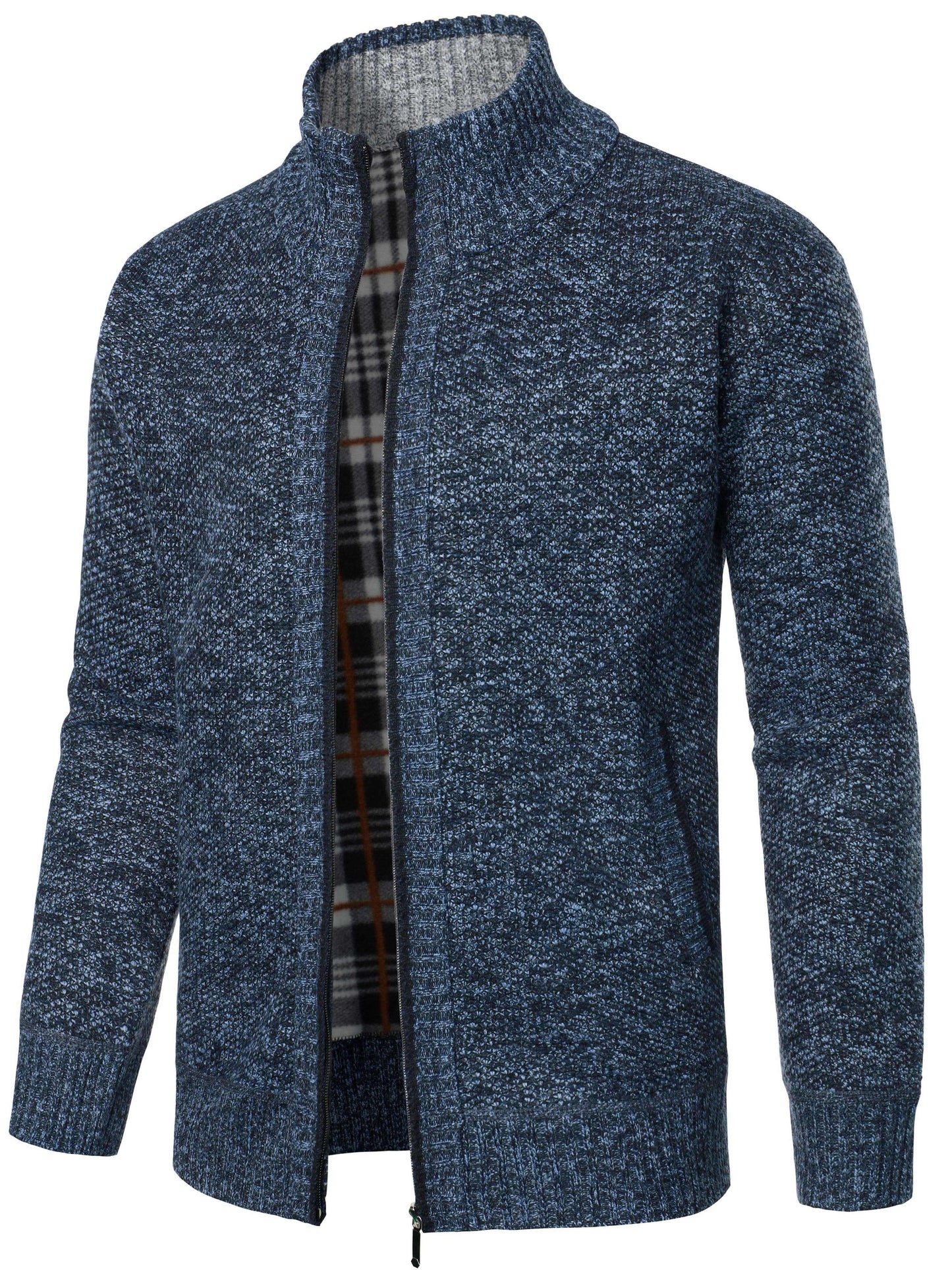1pc Men'S Casual Style Knit Cardigan - 100% Polyester, Solid Color, Long Sleeve, Regular Fit, Stand Collar, Zip-Up, Umbrella Hem, Non-Stretch Fabric - Fashionable All-Match Pullover for Autumn/Winter