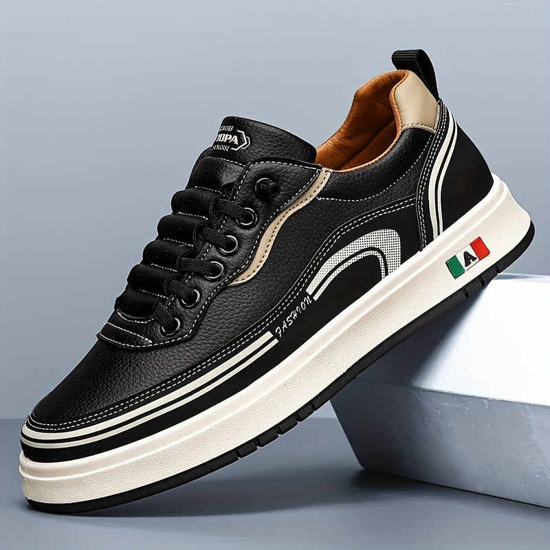 FC06 Men'S Casual Sneakers - Black White Low-Top Lace-Up Shoes with Italian Flag Design, Faux Cover Upper, Cushioned PVC Sole, Breathable Fabric Lining for All-Season Comfort, Everyday Footwear, Modern Sneakers, Fabric Line