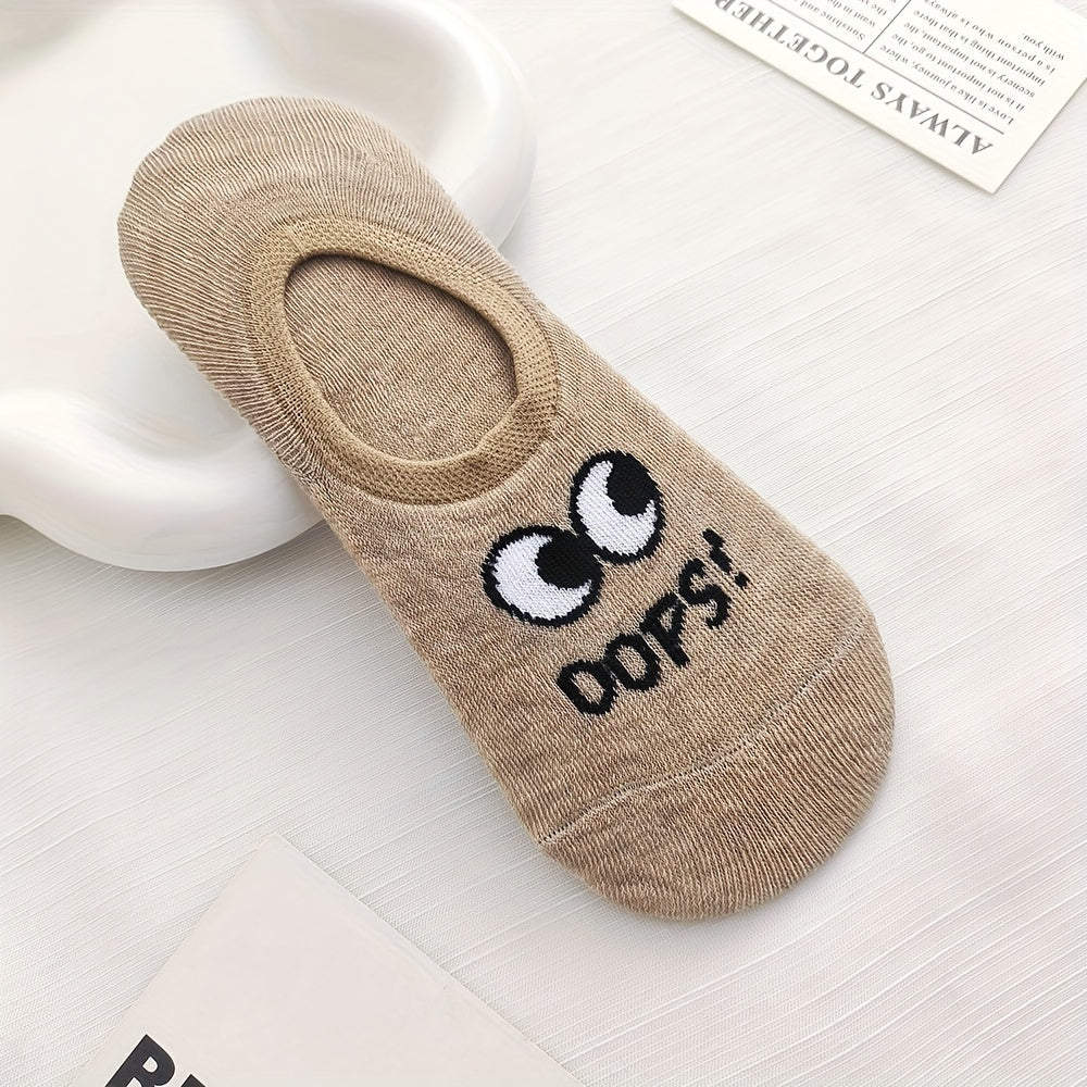 4 Pairs of Women's Boat Socks, Thin Spring and Autumn Style Cute Big Eyes Female Solid Color Anti-slip Invisible Socks Couple Models