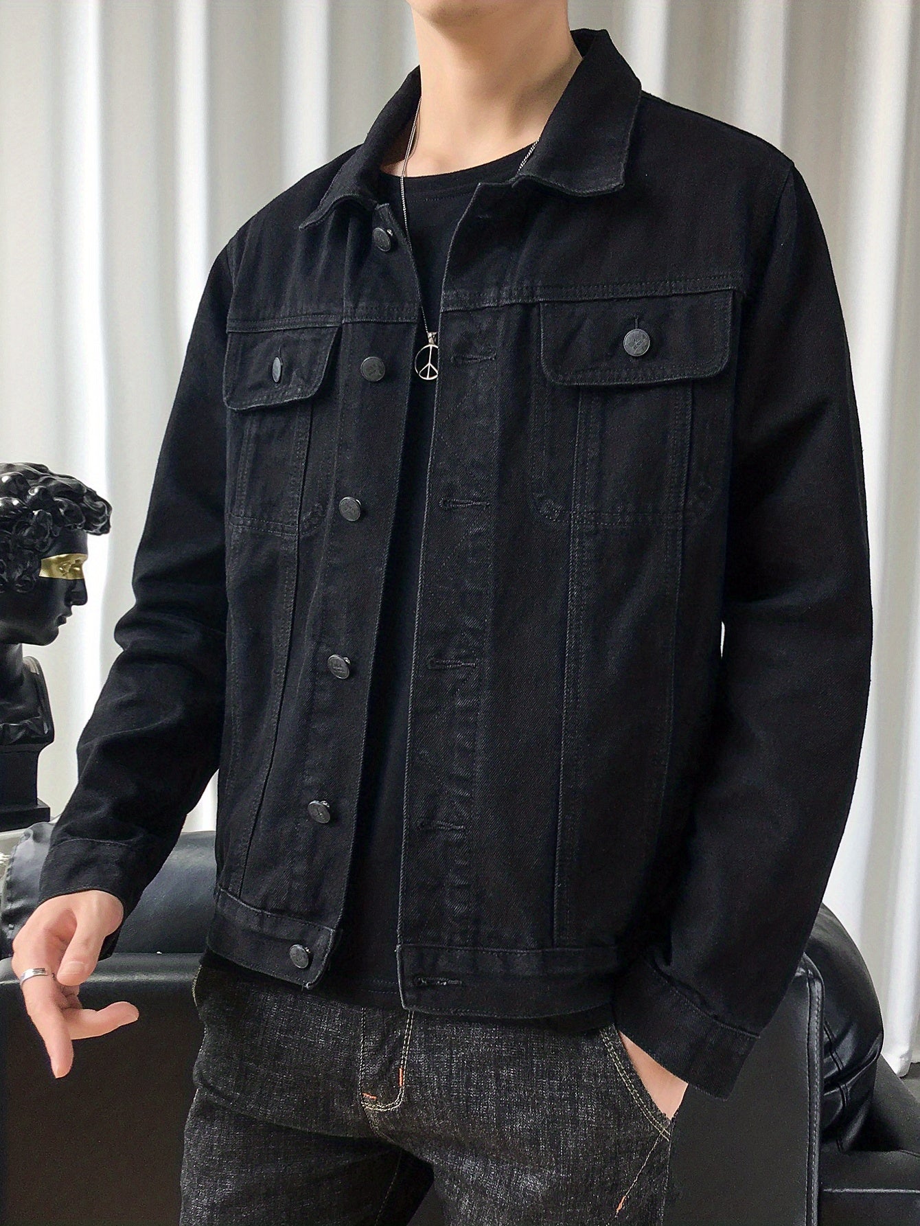 Men'S Premium Denim Jacket - Casual & Stylish, Spring/Autumn Outerwear, Loose Fit, Thick Jacket with Lapel Collar, Button-Up Pockets, and Front Zipper
