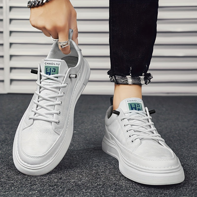 Men's Casual Low-Top Sneakers in Light Beige - Versatile All-Season White Shoes with Elastic Laces, Durable PU Upper & PVC Sole, Comfortable Fabric Insole for Casual Attire