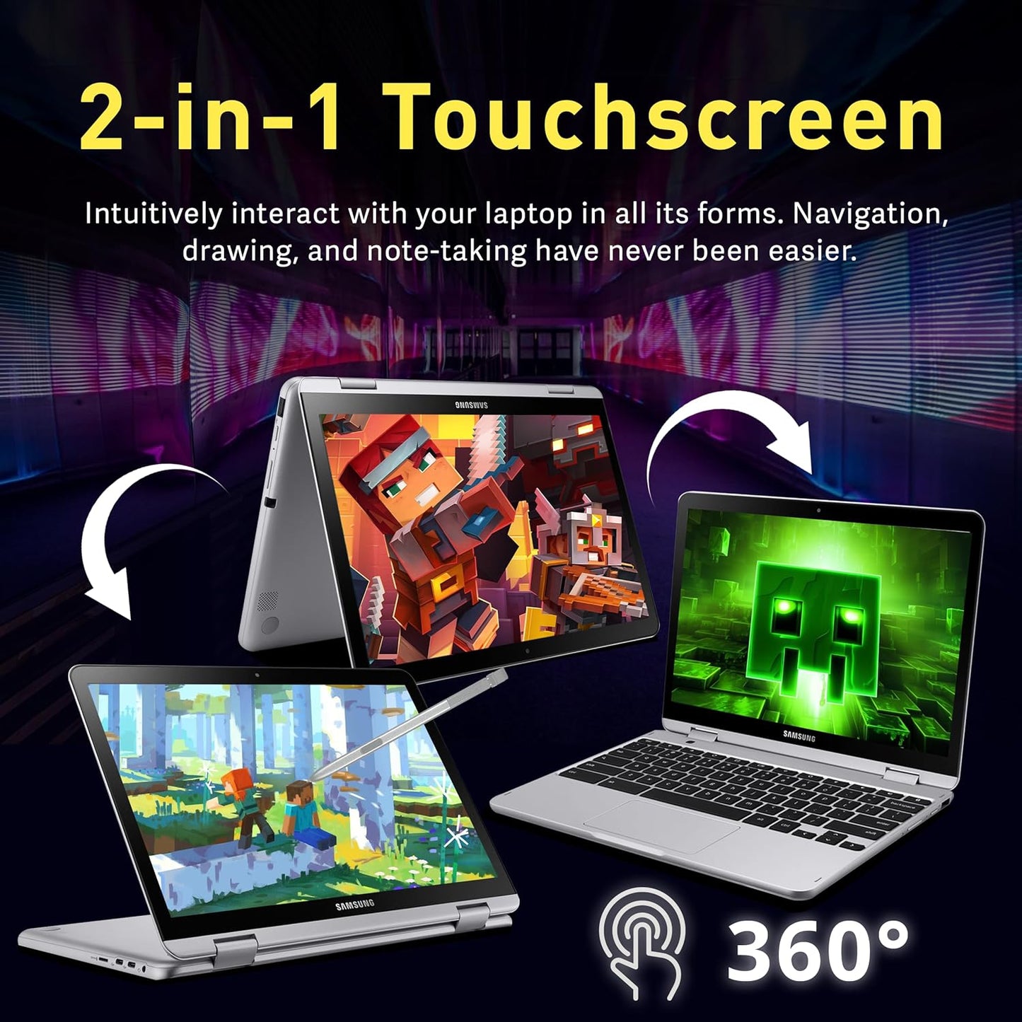 SAMSUNG 12.2" FHD 2-In-1 Touchscreen Chromebook plus Laptop for Business&Students, Intel Dual-Core, 4GB RAM, 224GB Storage(64Gb Emmc+160Gb Docking Station Set), Stylus Pen, Wireless Mouse, Silver