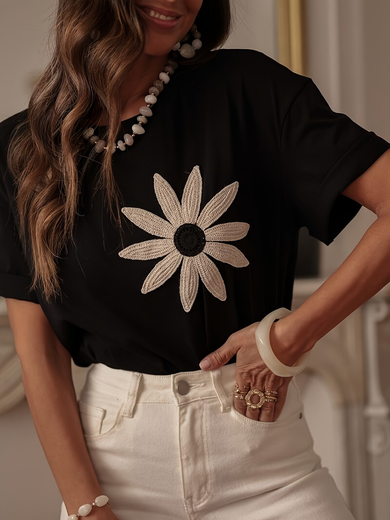 Elegant And Stylish Black Floral T-Shirt