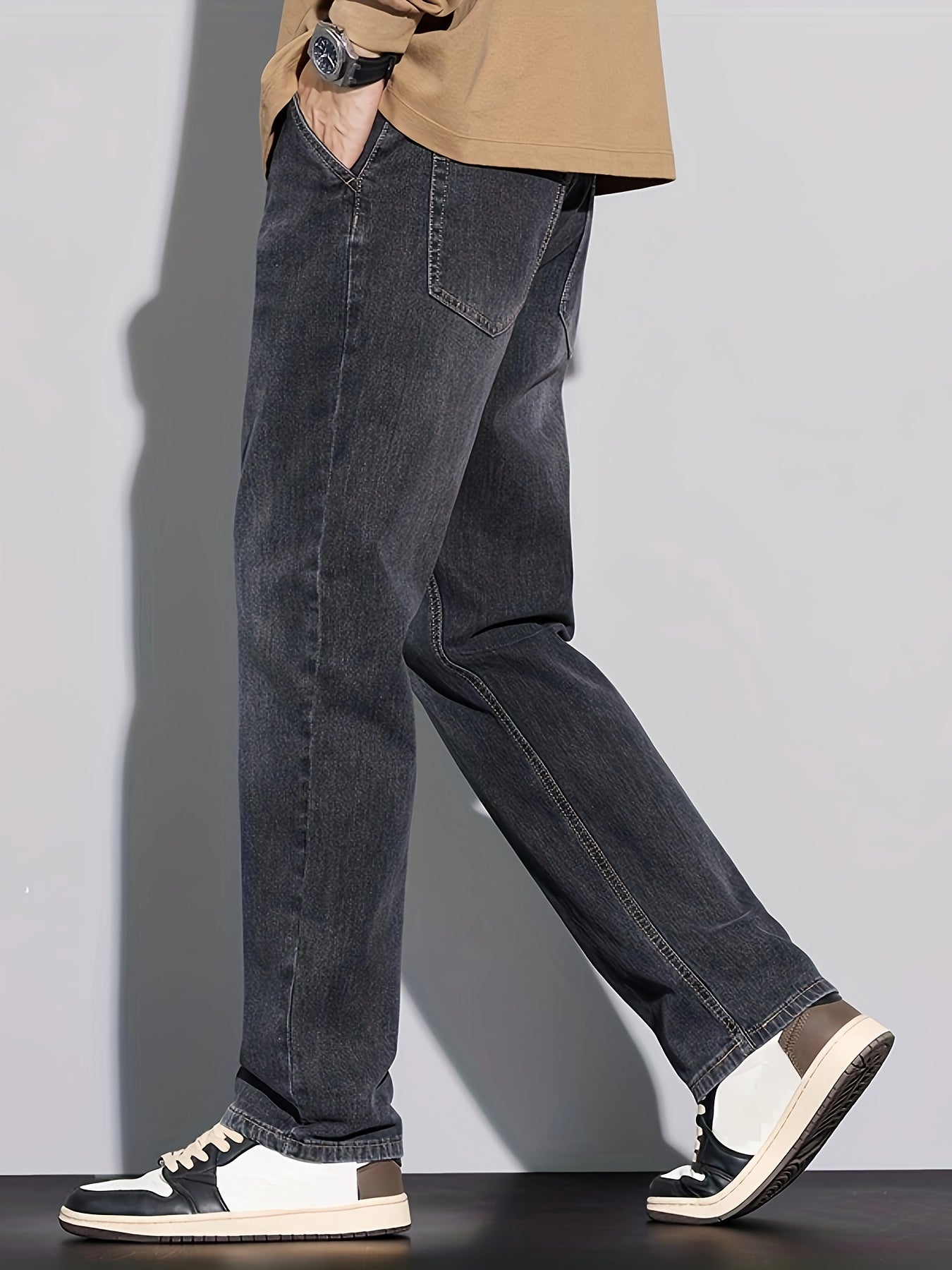 Denim Men's Jeans - Casual, Stretchable, Solid Pattern, Regular Length, Suitable for All Seasons, Water Washed, Regular Fit, Conventional Style, Made for Men
