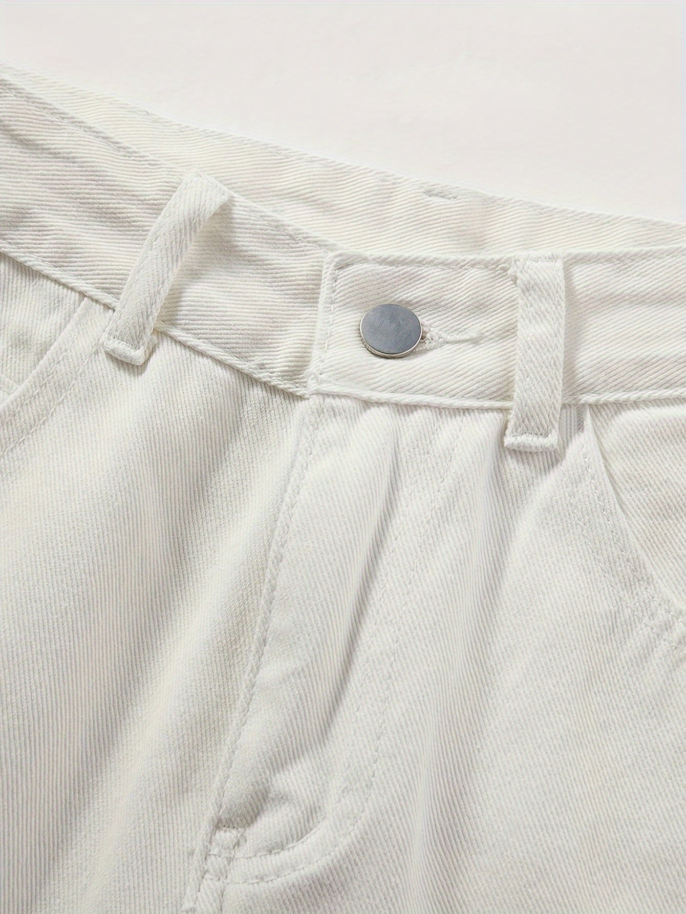 Viscose Casual Straight Leg Երկար անթև կոճակ Fly Half Placket Միջին գոտկատեղի կանոնավոր հարմարեցում երկար երկարությամբ Weekend պատահական կանացի դասական սպիտակ ջինսեր
