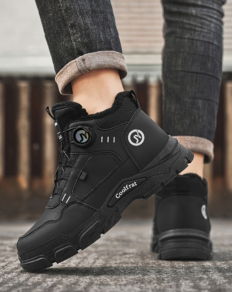 Men'S Winter Fleece-Lined High-Top Boots - Thick Rubber Sole, Warm Lace-Up Ankle Boots with Round Toe & Synthetic Synthetic Faux Upper for Hiking, Outdoor & Casual Wear, Hiking Boots, Durable Footwear, Winter Shoe For Men, Me