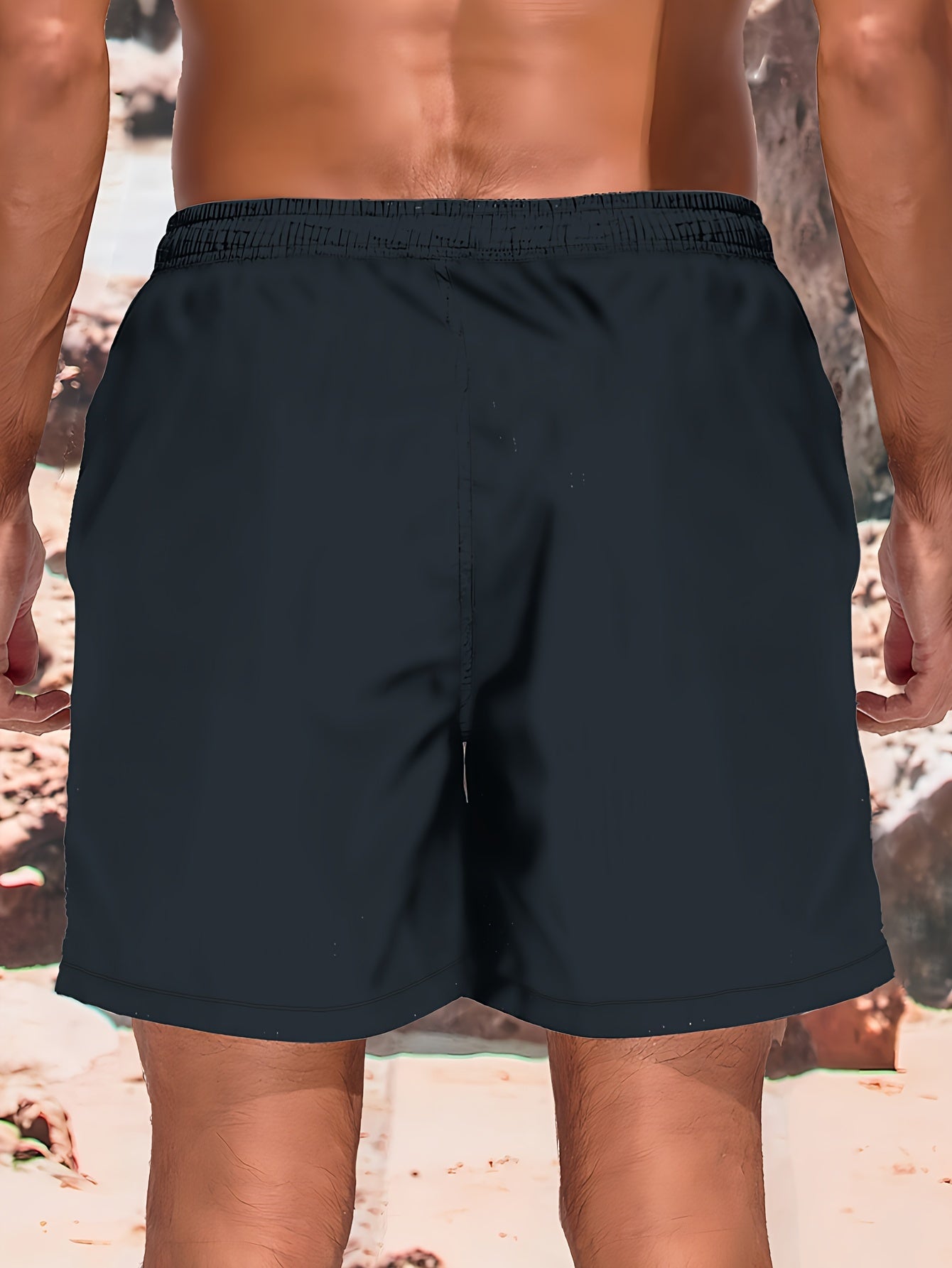 Men'S Summer Beach Shorts - Casual Printed Pants with Elasticity, Polyester Knit Fabric, Regular Fit