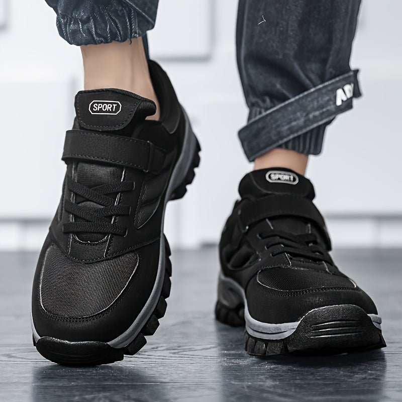 Men's Breathable Casual Shoes With Hook And Loop Fastener, Comfy Soft Sole Sneakers For Outdoor Jogging, Spring And Summer