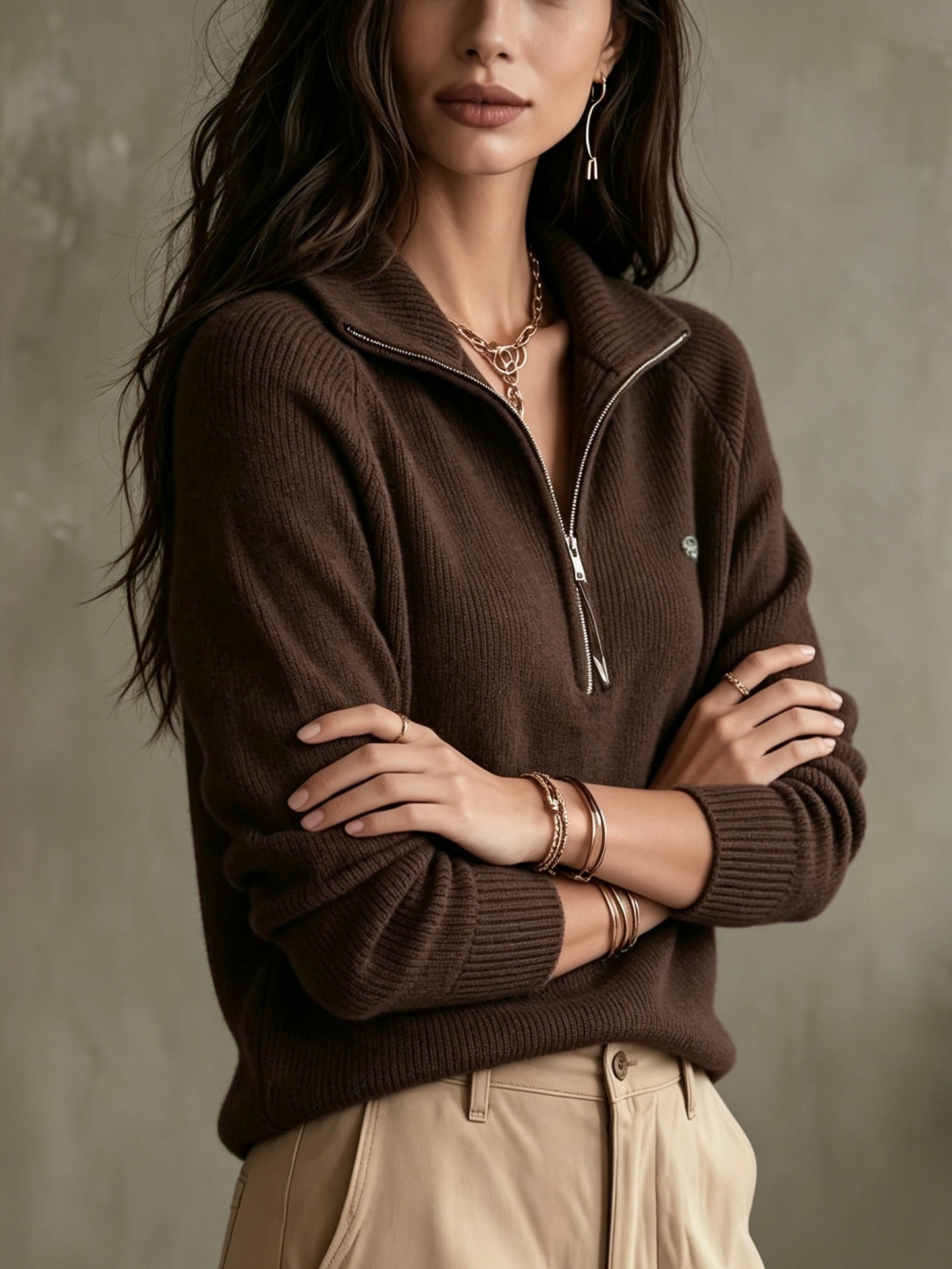 Women's High-Neck Zipper Base Layer Top for Fall Winter