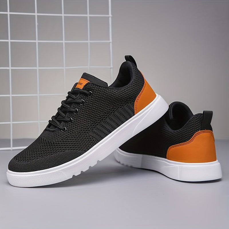 Men's Trendy Woven Knit Breathable Skate Shoes, Comfy Non Slip Lace Up Sneakers For Men's Outdoor Activities