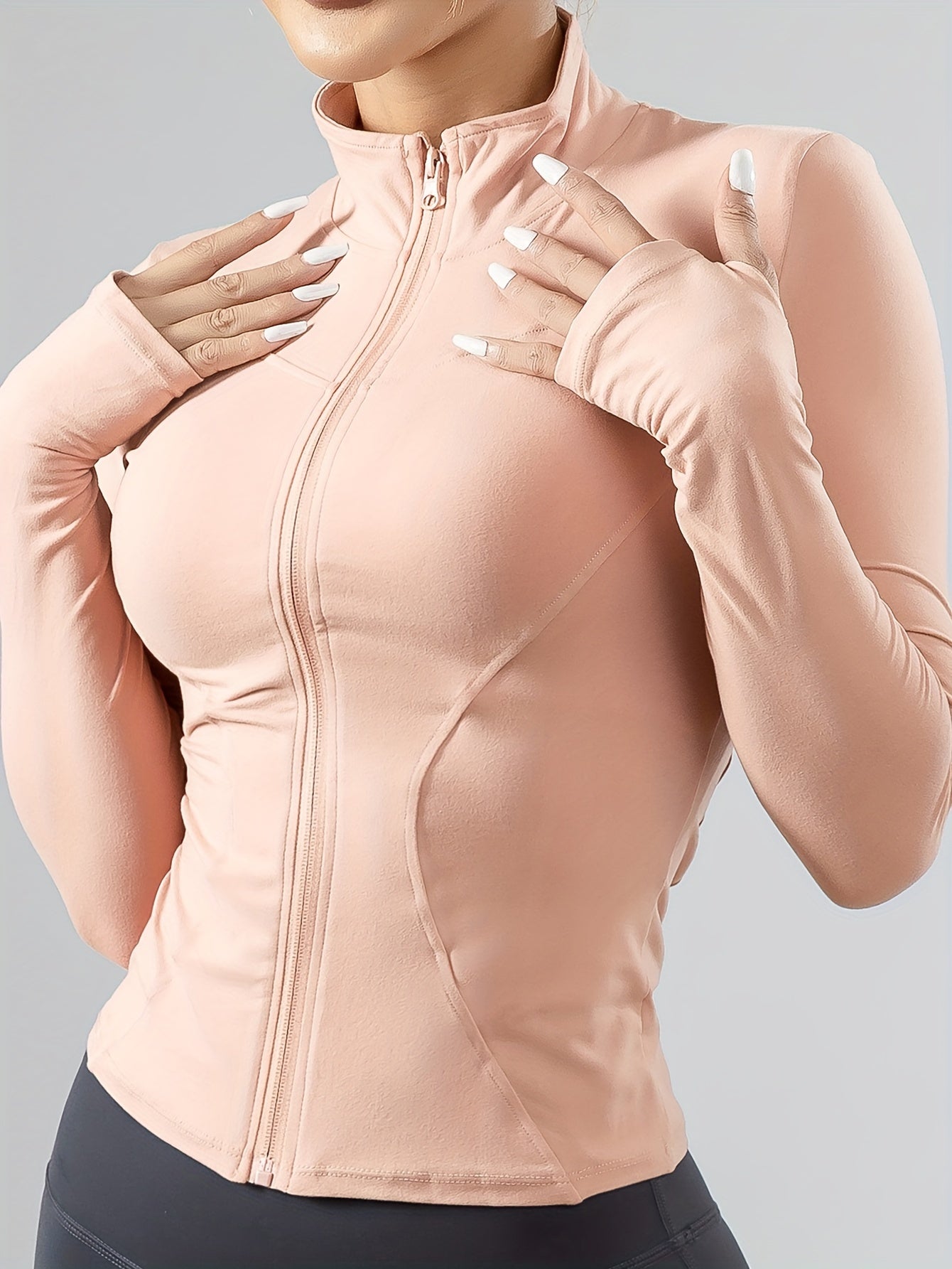 Women's Lightweight Zip-up Athletic Jacket, Long Sleeve Yoga Top, Quick-Drying Outdoor Running Fitness Apparel For Fall & Winter