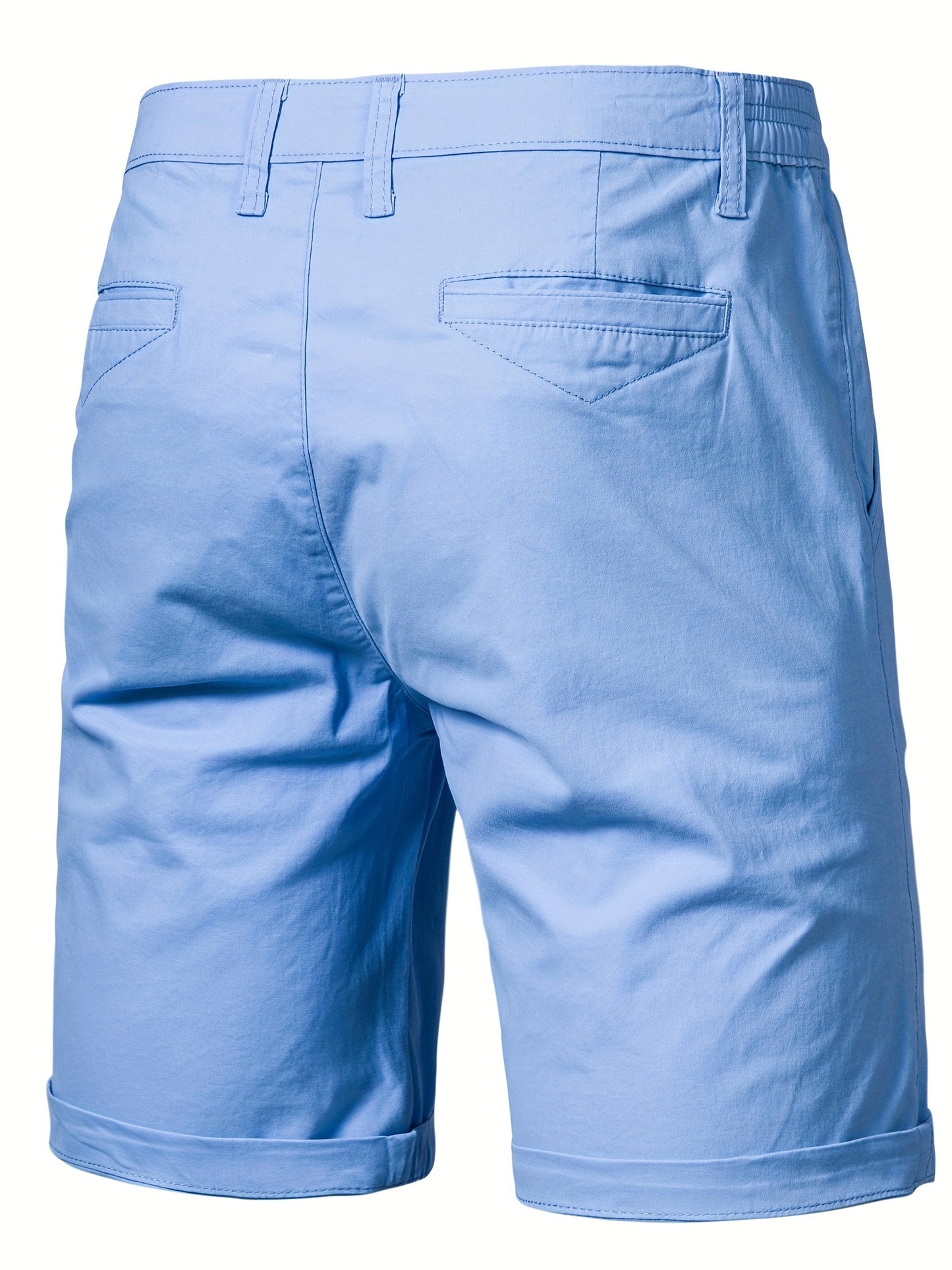 Men's Classic Fit Cotton Twill Flat Front Solid Chino Short With Slant Pockets And Elastic Waist