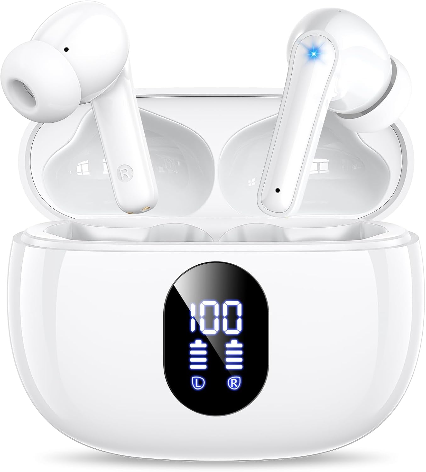 Wireless Earbuds, Bluetooth Ear Buds with Big Bass Stereo Sound, 48 Hours Playtime, Lightweight In-Ear Fit Earphones, IPX7, Hands-Free Calls with AI for Iphone, Android, Pad, Sports, Workout