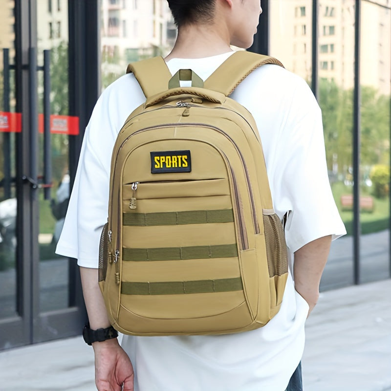 SPORTS Men's Casual Backpack - High-Capacity Camo & Solid Color Options, Durable Nylon, Ideal for Hiking, Travel & Students with Laptop Compartment