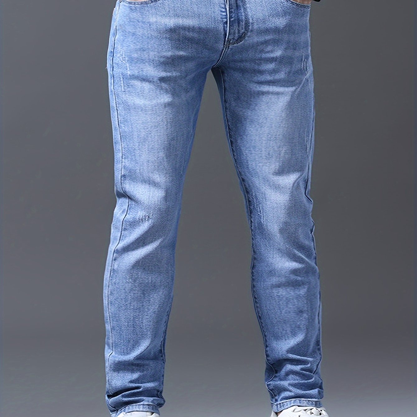 Men's Slim Fit Jeans, 62% Cotton 35% Polyester 3% Spandex Blend, Solid Color Washed Denim, All-Season Regular Length Pants