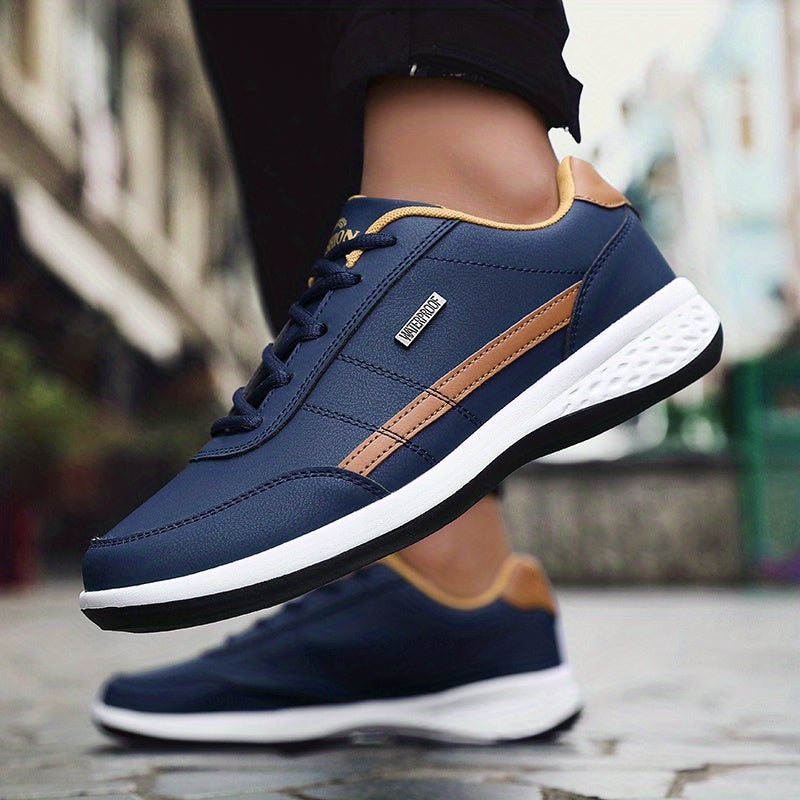 Casual Sneakers| VanWeir Men's Fashion Sneakers - Casual Lace-Up Shoes with PU Upper & MD Sole, Comfortable Fabric Insole, Versatile for All Seasons, Navy Blue with White & Orange Accents, VANWEIR