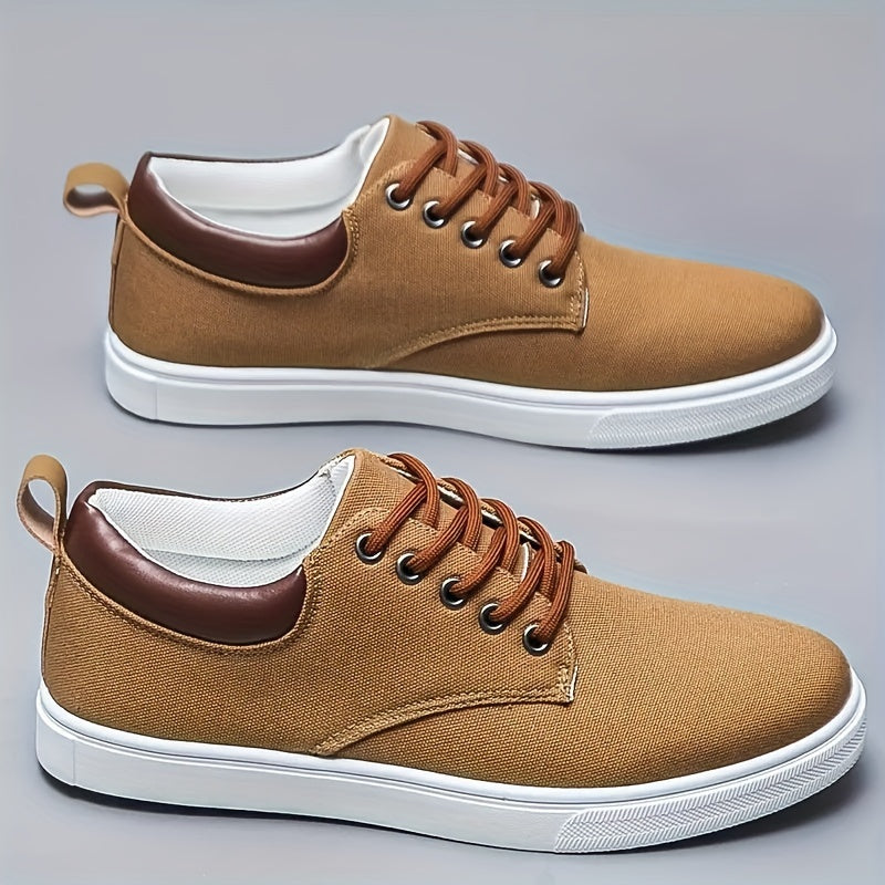 Breathable Design, Men's Casual Skate Shoes - Gray Canvas Upper with White Rubber Sole, Breathable, Durable, Non-Slip Lace-Up Sneakers for Casual Attire and Outdoor Activities