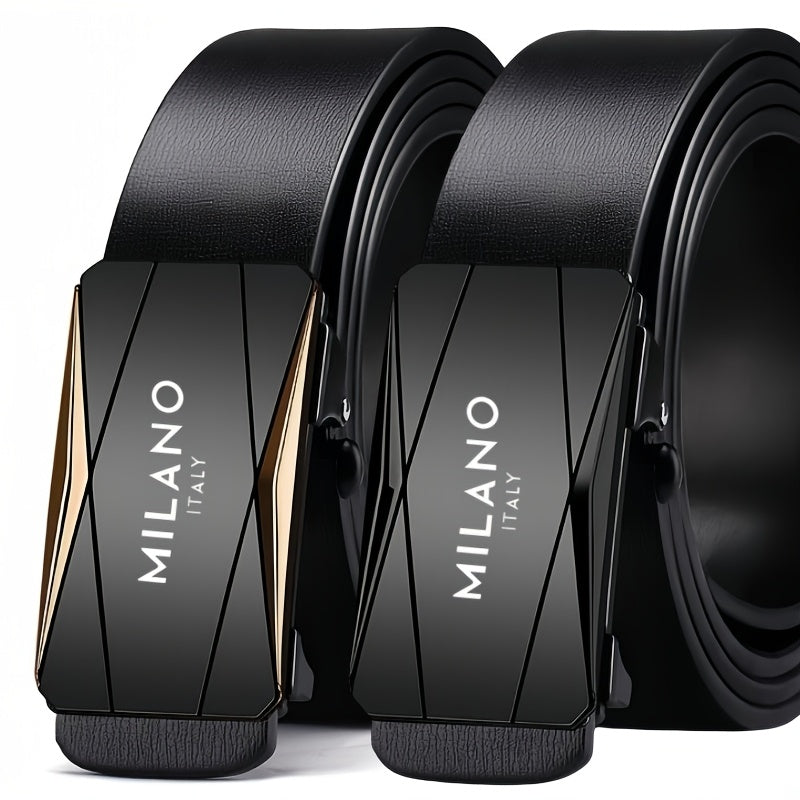 1pc Milano Italy Men's Automatic Buckle Belt - Black Faux Leather, Classic Design for Jeans & Dress Pants, Perfect Gift for Dad or Husband, One Size Fits All