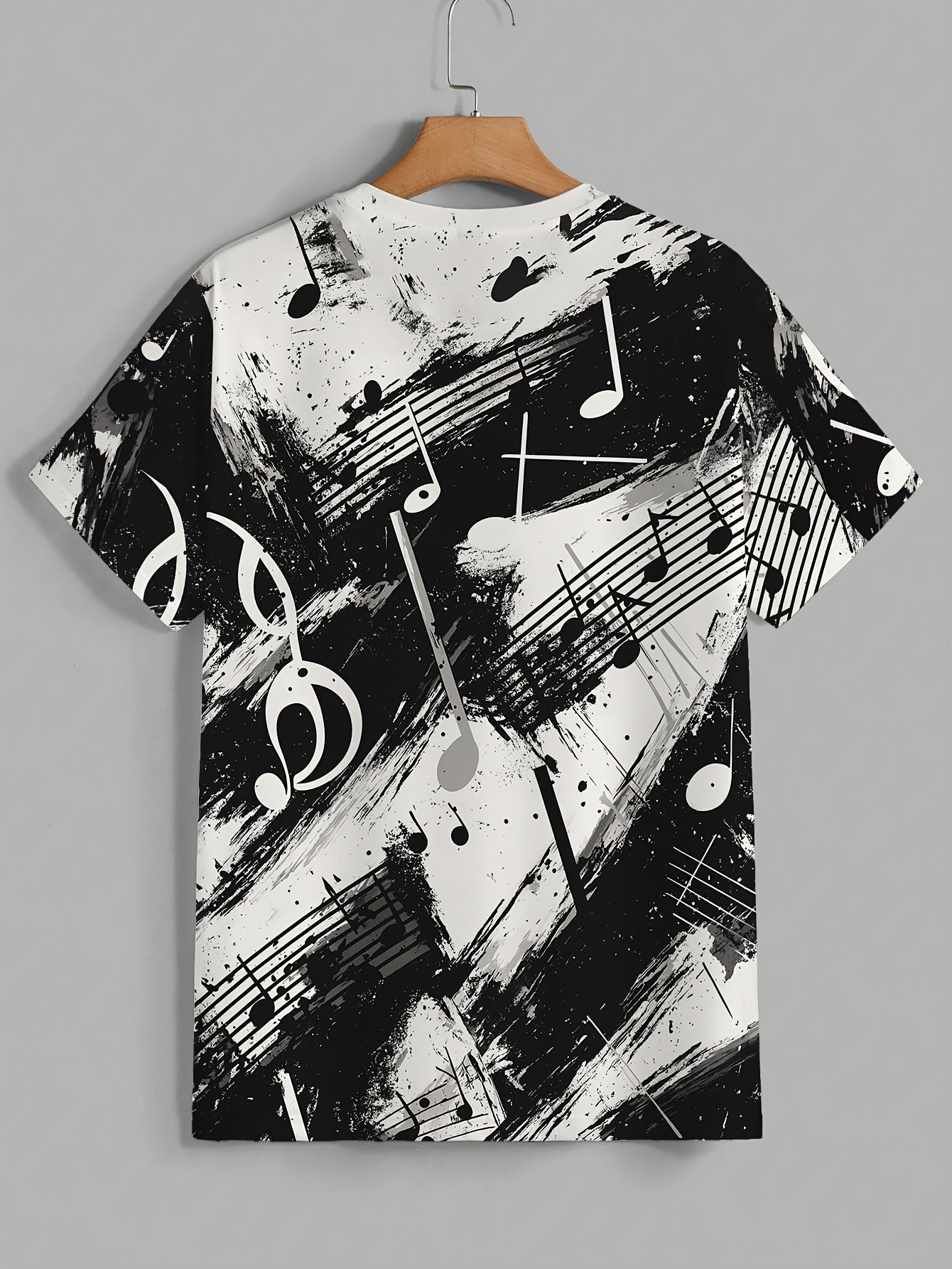 OBM Men's Casual Short Sleeve T-Shirt - Music Note Splatter Print Design, 100% Polyester, Breathable Summer Tee, Regular Fit, Machine Washable, Musicthemed Apparel, Smooth Texture Fabric